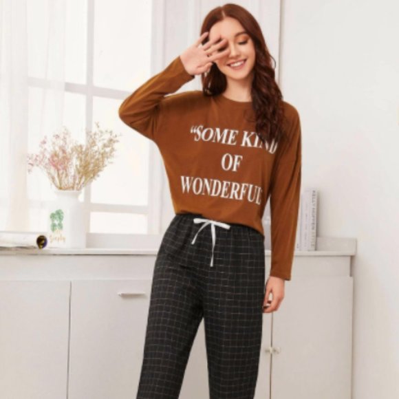 SHEIN 🛍️ Letter Sleepwear Top Long Sleeve Sz S - Picture 2 of 9